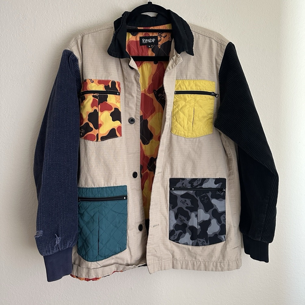RIPNDIP Chore Jacket Mens S Tan‎ Multi Colorblock Camo Corduroy Streetwear